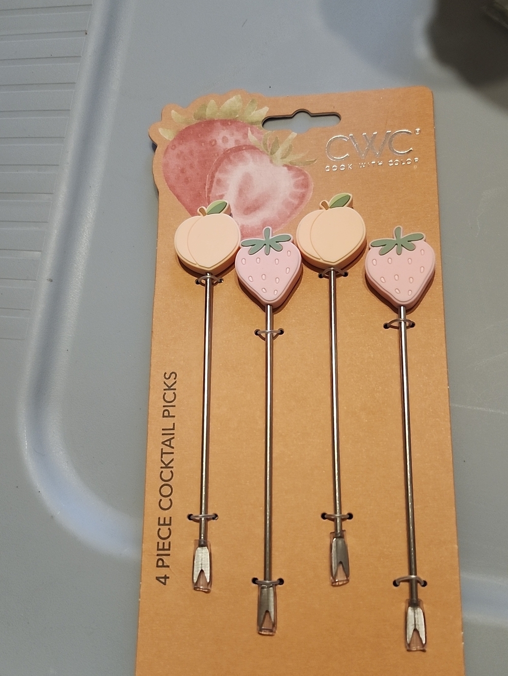 Strawberry & Peach Pink Cocktail Picks - 4 Piece